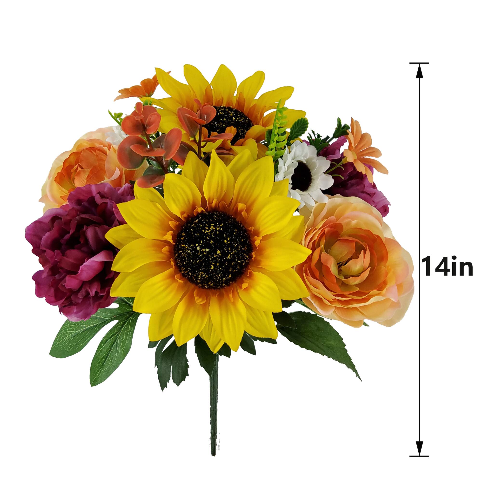 14" Yellow, Orange & Purple Sunflower & Dahlia Mixed Bush by Ashland®